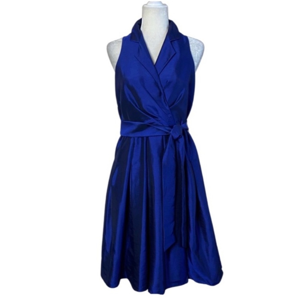 Evan Picone Royal Cobalt Blue Satin Taffeta Sleeveless Evening Dress Size 10